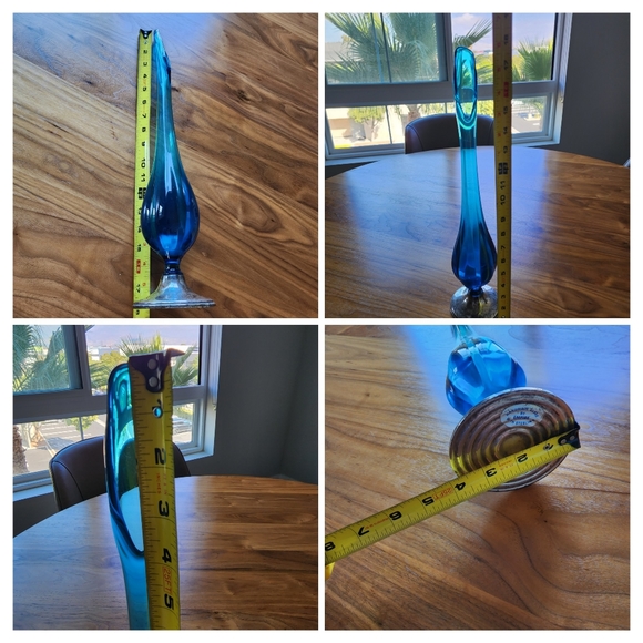 Vtg Empire Aqua/Blue Glass 18" Swung vase with Sterling Weighted base Rare - Picture 10 of 12